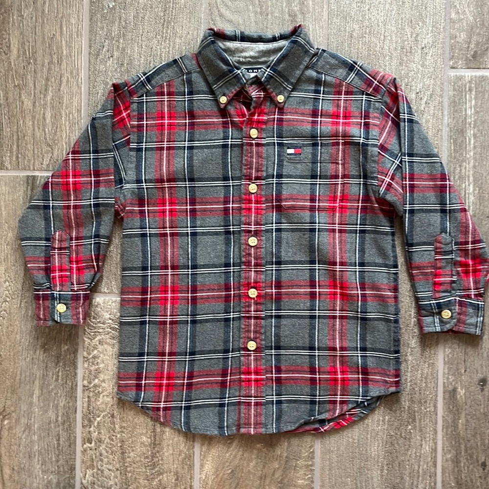 Boys Tommy Hilfiger Button down flannel dress Shirt size 4